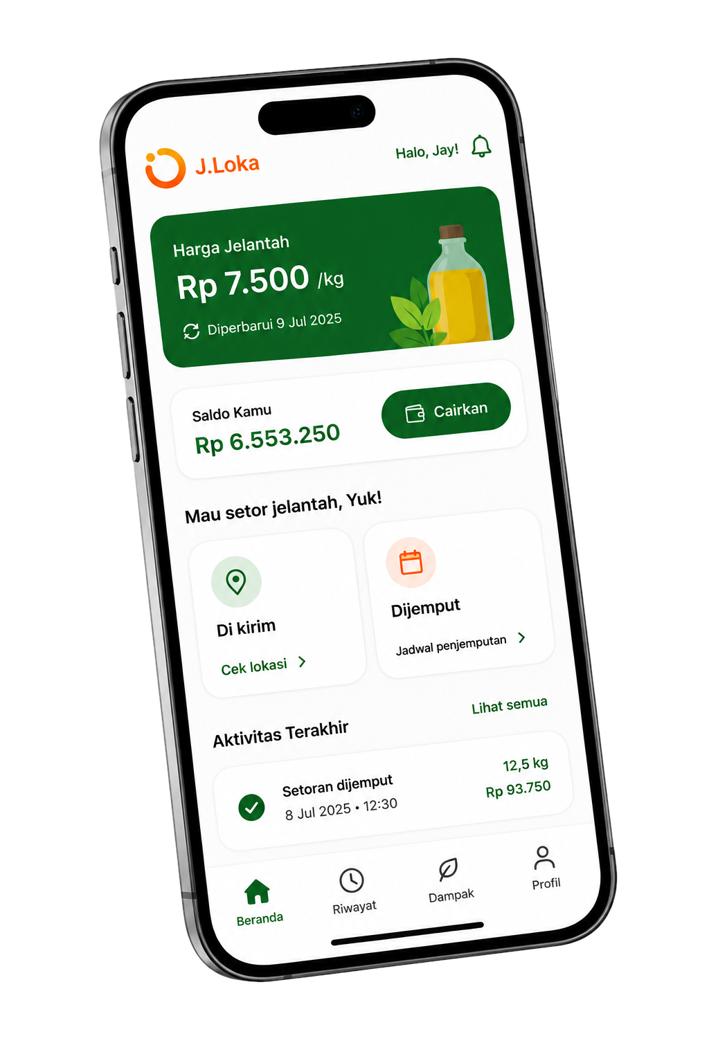 Mockup transparan aplikasi J.Loka di layar ponsel